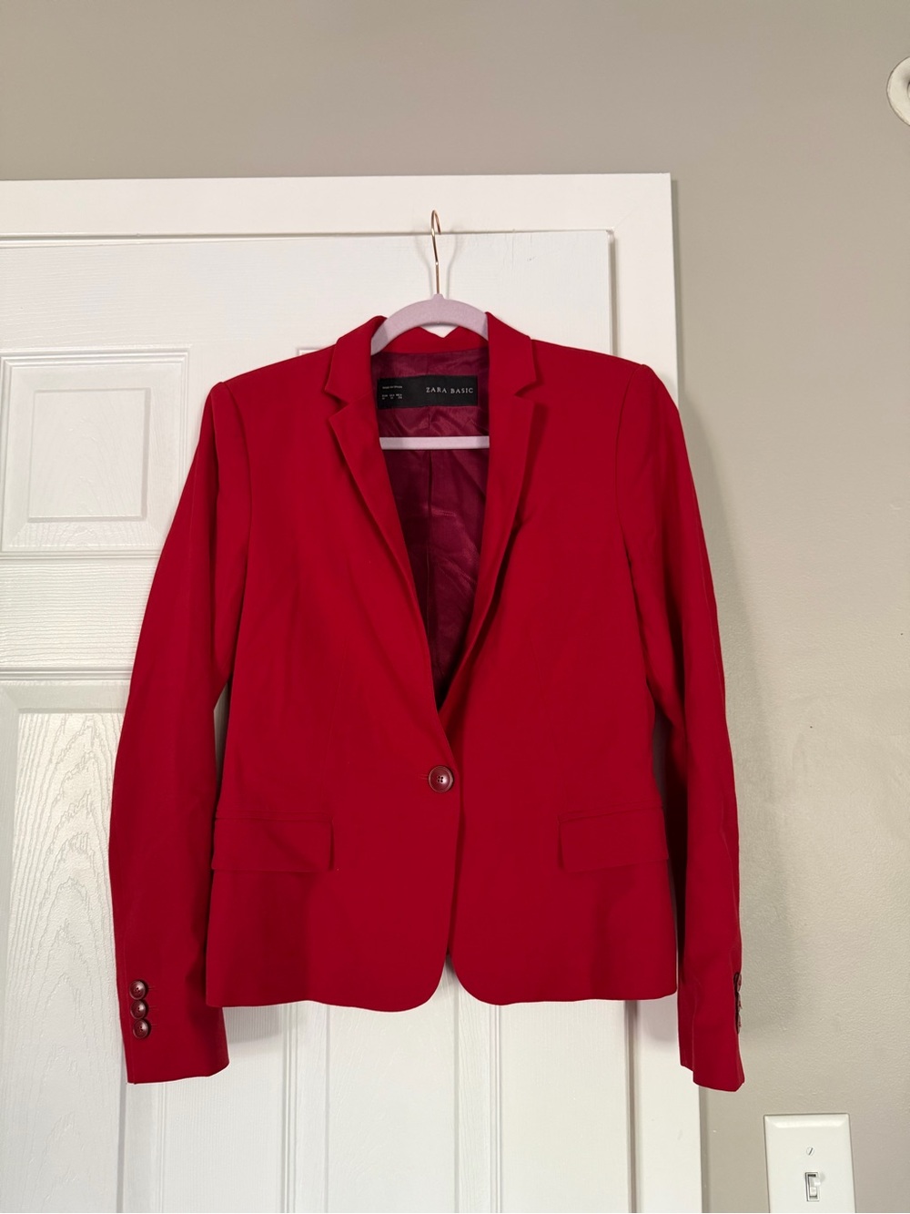 Zara Classic Red Single Button Blazer Jacket Holiday Christmas